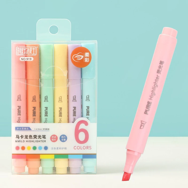 Pastel Highlighter Set Double Ended - 6Pcs/set Pastel Color Macaron Highlighter Pen