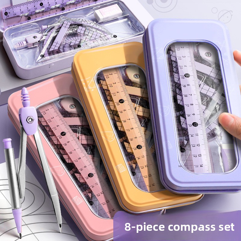 Math Geometry Set With Compass - 8 Pcs Geometry Set for Students,